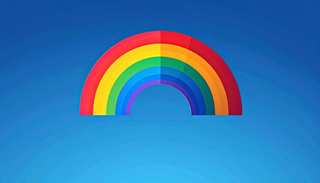 3d rainbow arc icon over gradient blue sky background weather concept