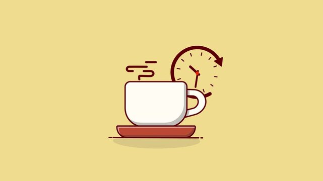 4k Tea Cup with Clock. Tea Break. Time for Tea Concept Animation Video