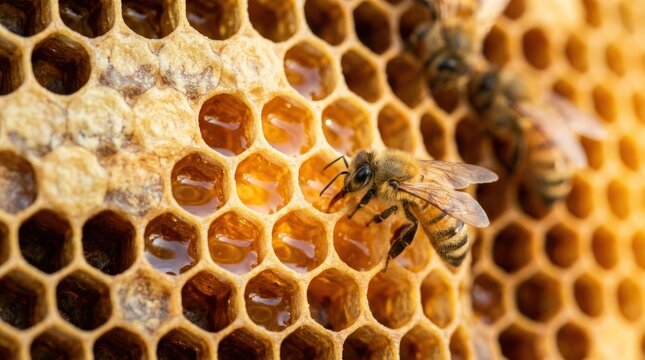 A honeycomb with bees on it.