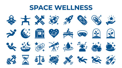 Space wellness concept with astronaut yoga meditation healthy lifestyle icons and symbols for wellbeing in cosmos exploration and futuristic living © Iconique Studio