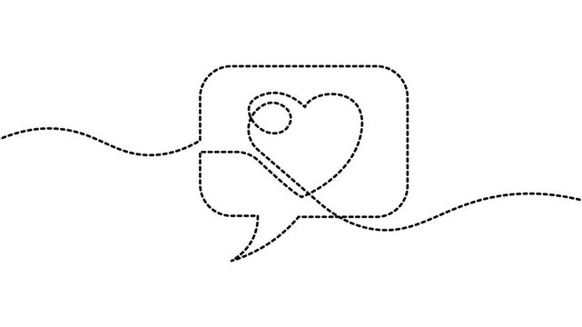 Single line heart message animation continuous line art chat love communication concept 4K