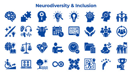 Neurodiversity and Inclusion Icons representing diverse thinking, learning, communication, and accessibility in the workplace and society © Iconique Studio