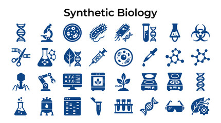 Fototapeta premium Synthetic biology icons set for genetic engineering research and biotechnology innovation