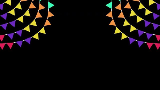 animation celebration with colorful triangular party flags arranged in overlapping layers creating a festive and dynamic animation concept with alpha channel.