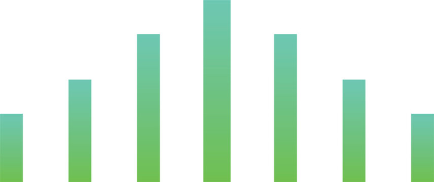 Bar chart elements rise in a symmetrical formation to represent data visualization or growth metrics in a clean and professional corporate presentation layout that allows for plenty of text space.
