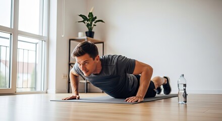 Fototapeta premium Embracing a healthy lifestyle man doing push ups for fitness and well being