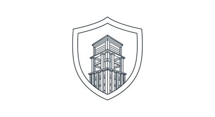 Shield with a skyscraper icon inside. © Kohirun