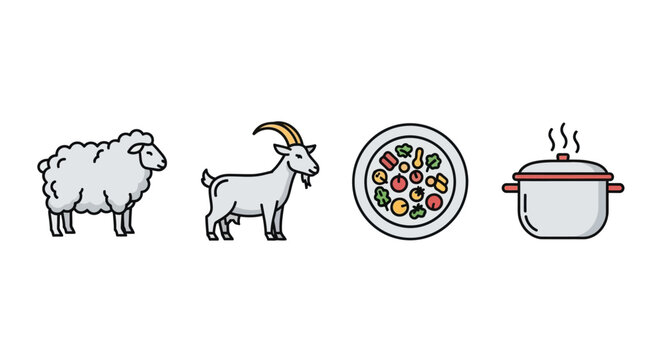 Goat meat stew ingredients on table.