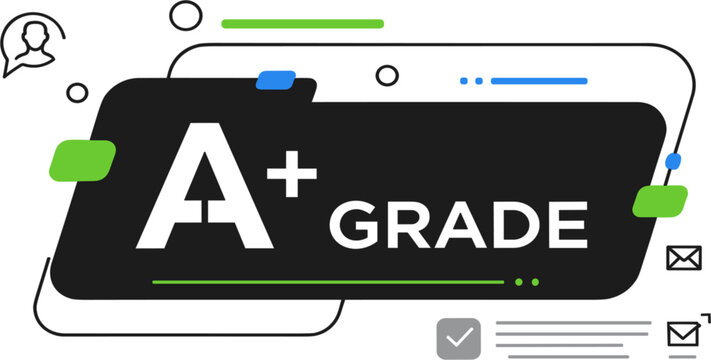 A Plus Grade Banner with Modern Black Label for Academic Success School Vector Illustration Design Template