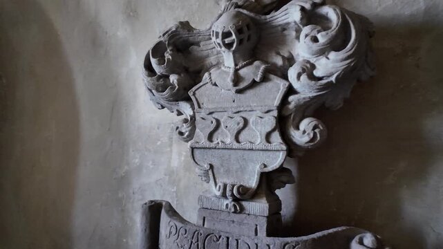 Architectural Close-up Of A Medieval Coat Of Arms In The Crypt Of St. Peter's Church, Petersberg