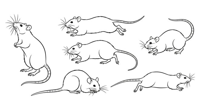 Rat collection, hand-drawn vector illustration of rodents in various poses