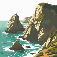 coastal limestone sea stacks with turquoise water and vegetation digital illustration with a scenic background high quality © md ruhul11