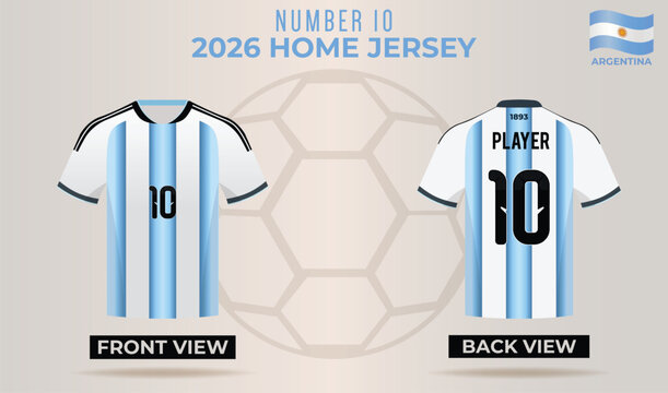 Argentina national football team home jersey front and back view with number 10 for 2026