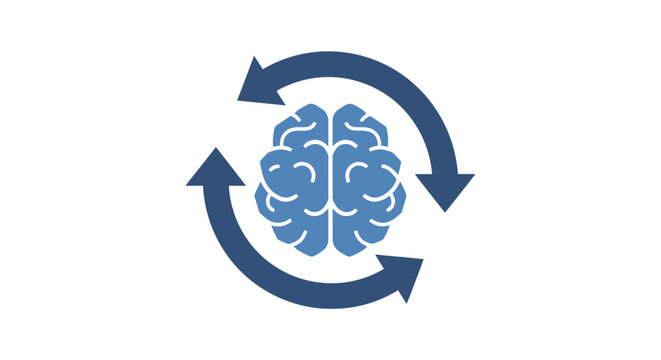 Brain with circular arrows symbolizing ideas.