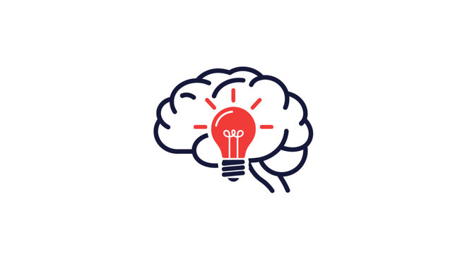 Brain with glowing lightbulb idea concept.