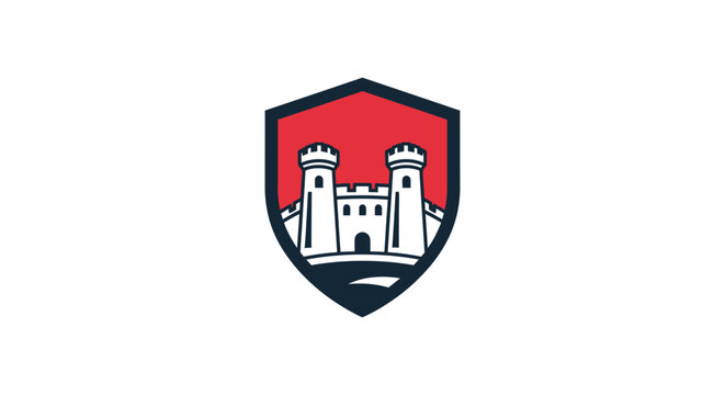 White castle on red shield logo.