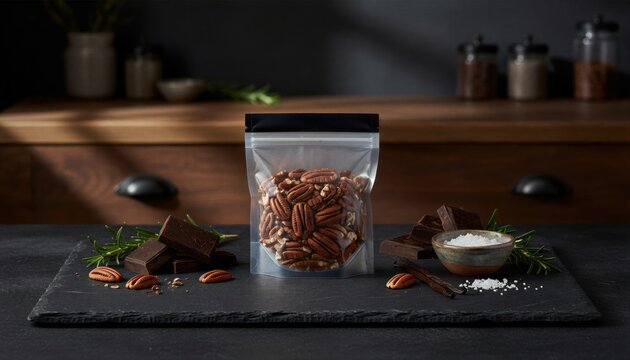 Moody gourmet pecans with dark chocolate and sea salt