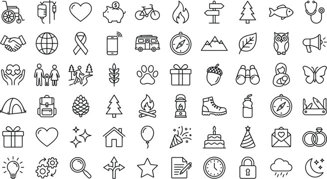 Set of Icons for Health, Adventure, Nature, and Lifestyle Concepts