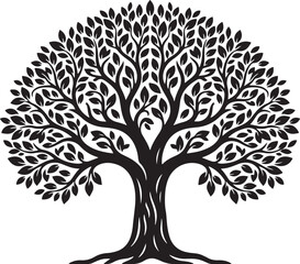 Obraz premium Black Stylized Tree Silhouette with Dense Leaves Vector Illustration Design
