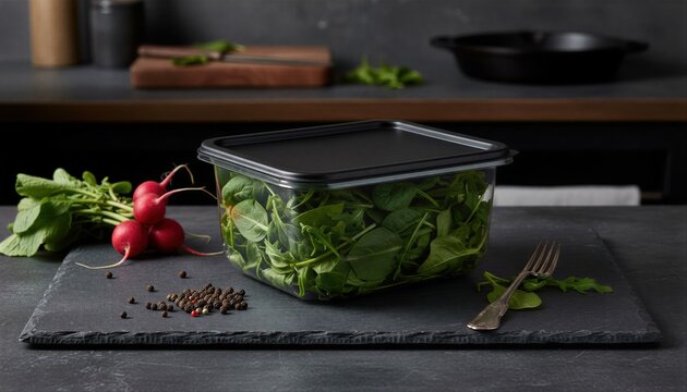 Organic baby spinach and arugula on dark slate