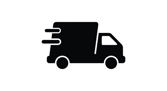 delivery truck silhouette with speed lines on white background