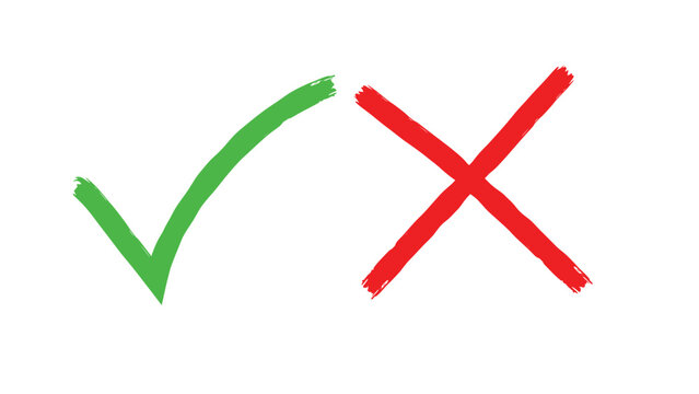 checkmark versus cross symbol, green tick and red cross