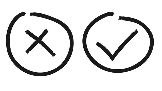 checkmark versus cross icons, correct and incorrect symbols