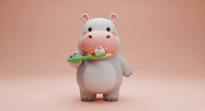 Charming 3d render of a hippopotamus holding a miniature green airplane
