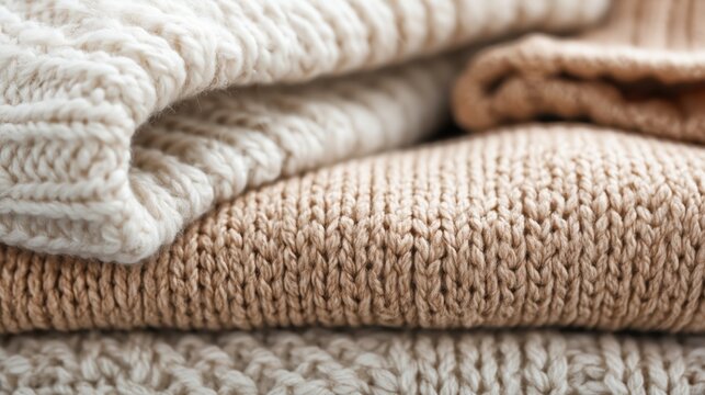 Soft wool sweaters fold in warm neutral tones