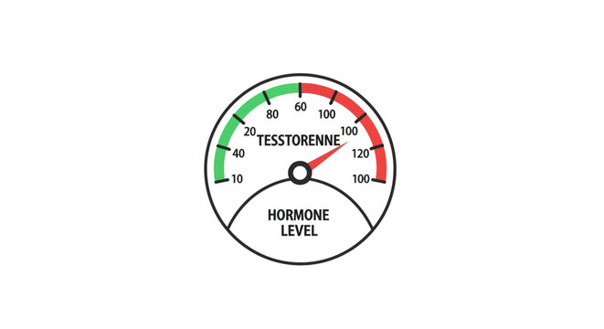 Testosterone hormone level gauge showing high reading