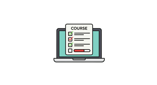 Laptop with online course on screen.