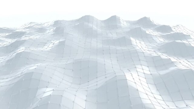 Abstract white low poly 3d terrain landscape with subtle movement and perspective view for background visuals