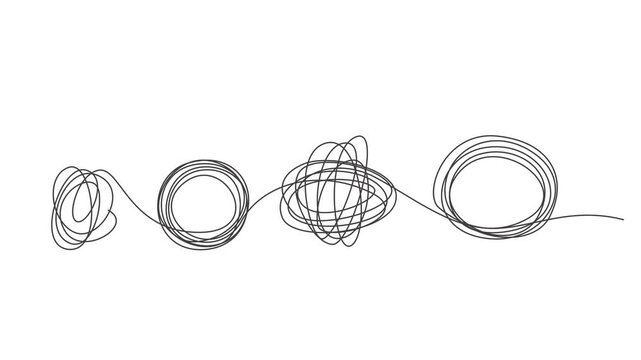 Chaos and mess circle continuous line drawn animation. Psychotherapy linear concept video. Animated problem solution symbol.single line art Chaos and mess circle line drawn animation,