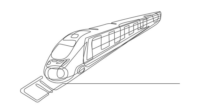 passenger train vector illustration,bullet train continuous one line drawing animation,Animated self drawing of continuous one line draw bullet train speeding on the tracks carrying passengers