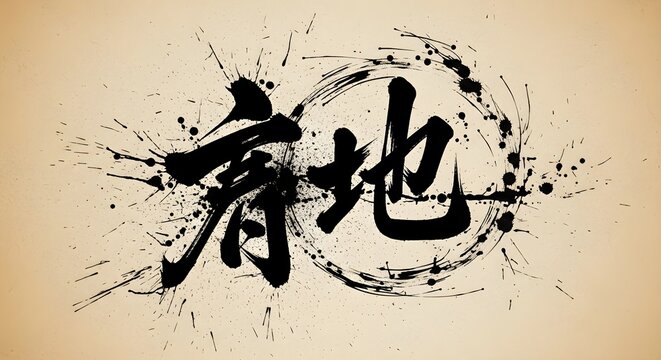 Japanese Calligraphy - Zen Circle with Ink Splatter