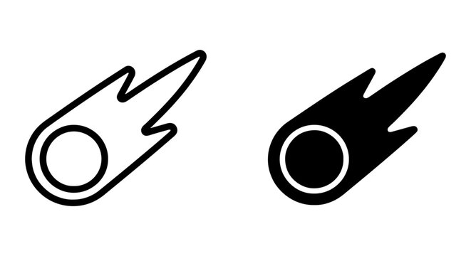Two comet or meteor icons in black and white