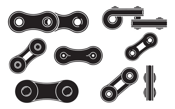 Bicycle Chain Link Icon Set &ndash; Cycling Mechanism, Speed Motion and Editable Stroke Vector Symbols