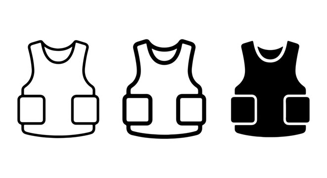 Three bulletproof vests in black and white line art