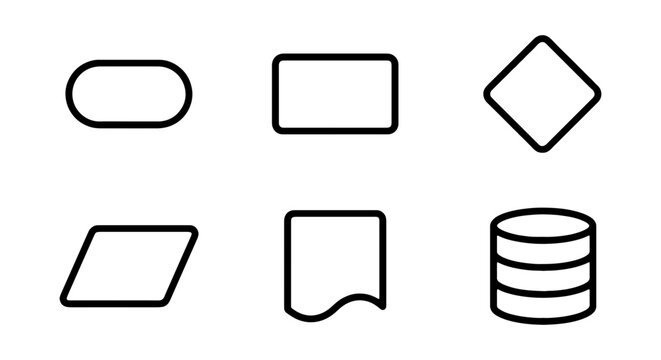 Collection of various shapes and icons in outline style