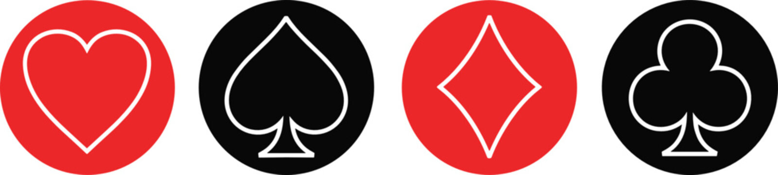 Minimalist Playing Card Suits Icon Set with Heart Spade Diamond and Club Symbols for Casino Gaming Gambling App Interface and Poker Tournament Graphic Design Projects
