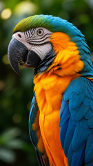 Obraz premium Vibrant Macaw in Focus: A stunning close-up captures the vibrant beauty of a macaw. its vividly colored plumage and intelligent gaze commanding attention.