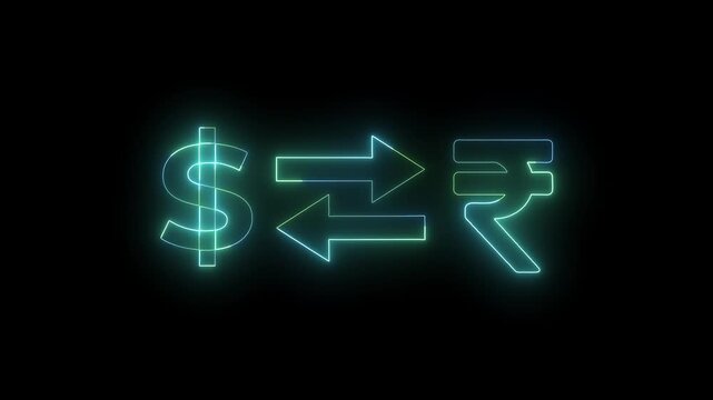 currency conversion usd to inr neon glowing icon.