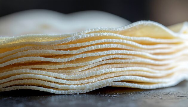 Close up Stack of Thin Wavy Flatbread Layers with Texture