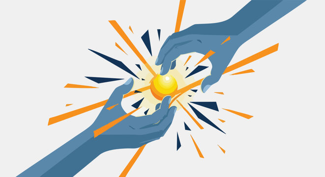 Dynamic B2B Strategic Synergy and Shared Innovation Ignition Illustration in Modern Corporate Memphis Style