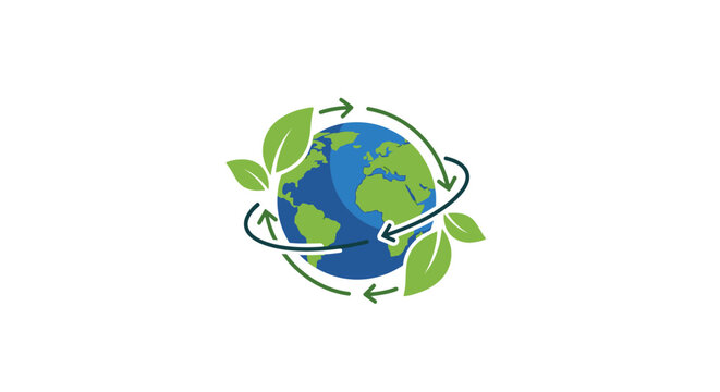 Earth Globe with Green Leaves.