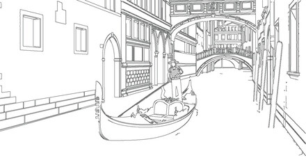 Obraz premium Historic European Travel Tourism Boat Vector Sketch