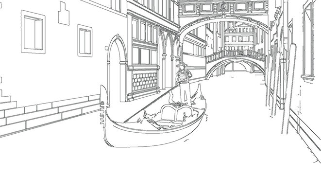 Historic European Travel Tourism Boat Vector Sketch
