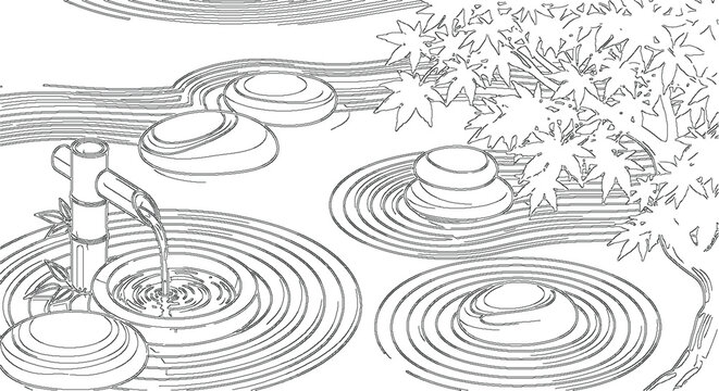 Tranquil Meditation Stones and Harmony Pattern Vector Sketch