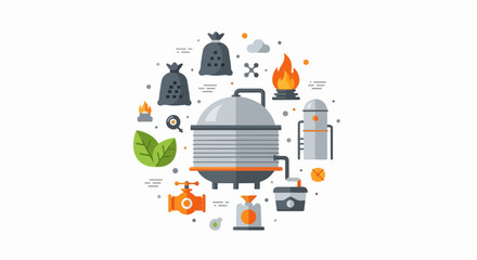 Obraz premium Industrial Biofuel and Chemical Processing Plant Flat Vector Illustration with Green Energy and Sustainability Concepts
