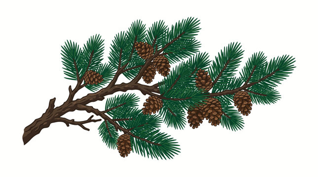 Pine tree branch with cones.